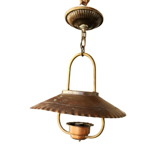 Vintage Copper Hanging Pendant Light Fixture Underwriters Laboratories - Picture 1 of 9